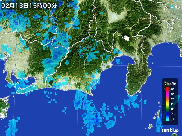 静岡県の雨雲レーダー(2016年02月13日)