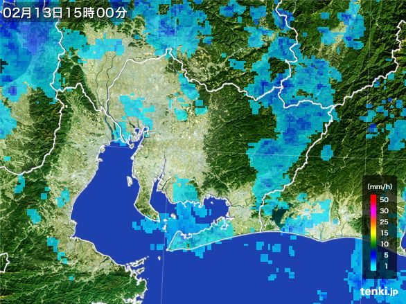 愛知県の雨雲レーダー(2016年02月13日)