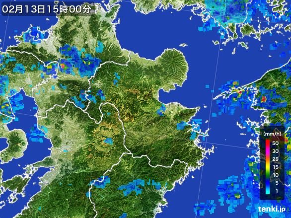 大分県の雨雲レーダー(2016年02月13日)