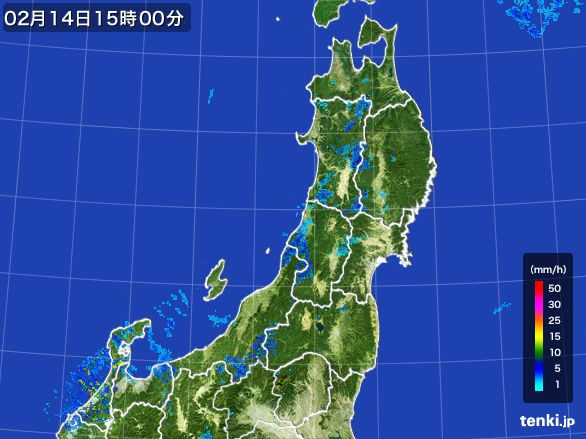 東北地方の雨雲レーダー(2016年02月14日)