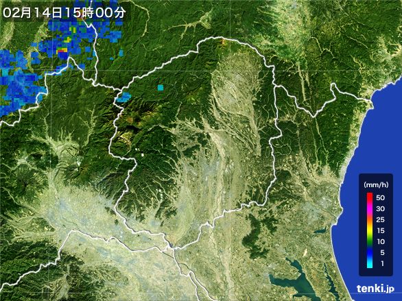 栃木県の雨雲レーダー(2016年02月14日)