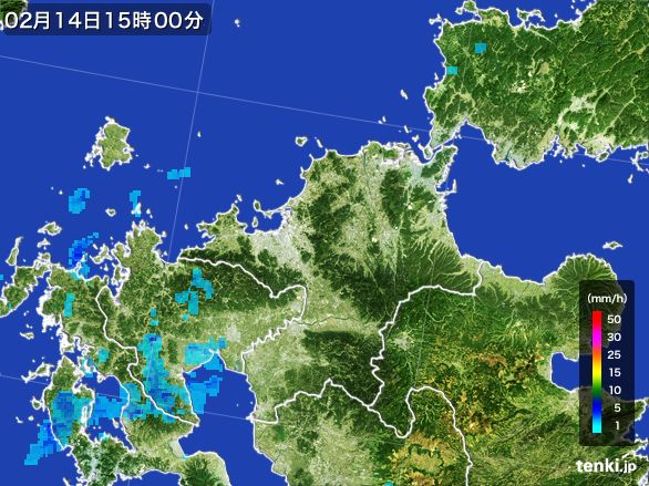 福岡県の雨雲レーダー(2016年02月14日)