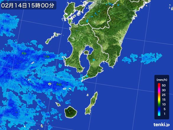 鹿児島県の雨雲レーダー(2016年02月14日)