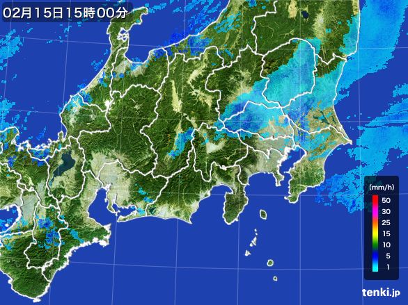 関東・甲信地方の雨雲レーダー(2016年02月15日)