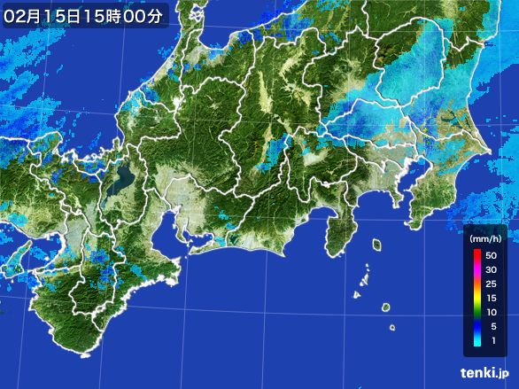 東海地方の雨雲レーダー(2016年02月15日)