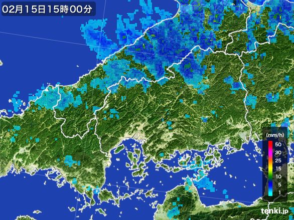 広島県の雨雲レーダー(2016年02月15日)
