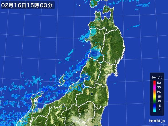東北地方の雨雲レーダー(2016年02月16日)