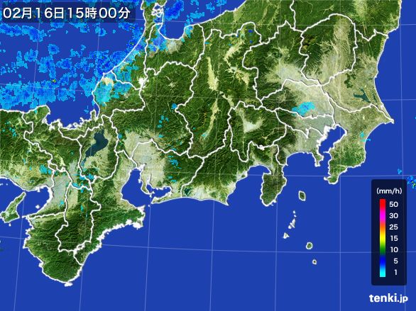 東海地方の雨雲レーダー(2016年02月16日)