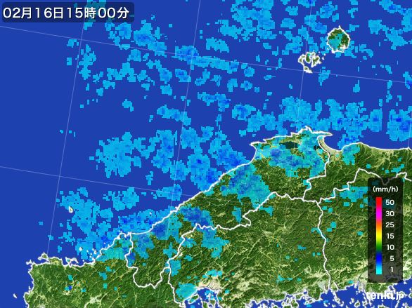 島根県の雨雲レーダー(2016年02月16日)