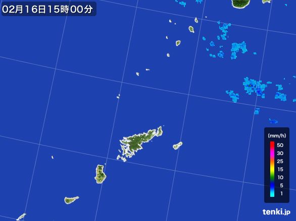 奄美諸島(鹿児島県)の雨雲レーダー(2016年02月16日)