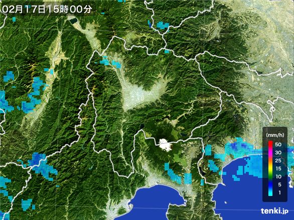 山梨県の雨雲レーダー(2016年02月17日)