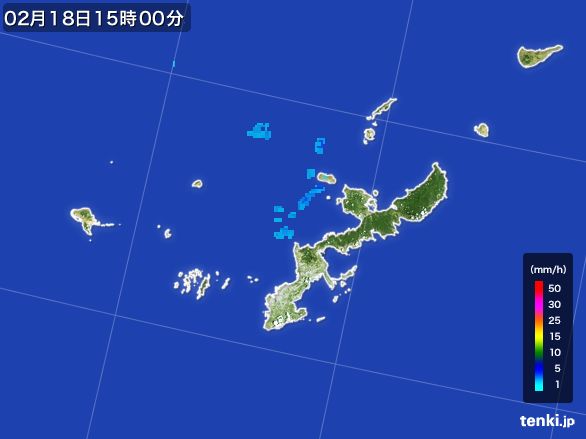 沖縄県の雨雲レーダー(2016年02月18日)