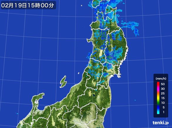 東北地方の雨雲レーダー(2016年02月19日)