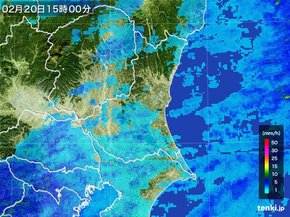 茨城県の雨雲レーダー(2016年02月20日)