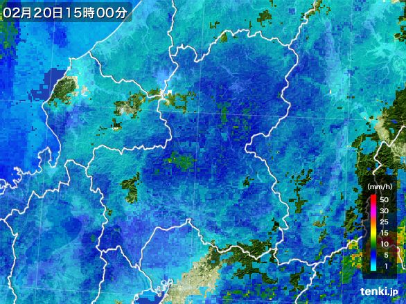 岐阜県の雨雲レーダー(2016年02月20日)