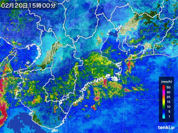 三重県の雨雲レーダー(2016年02月20日)