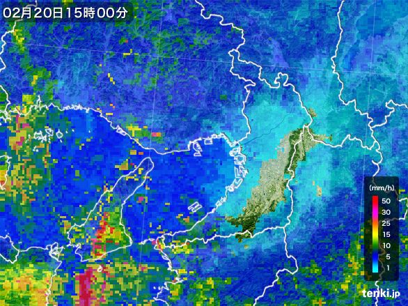 大阪府の雨雲レーダー(2016年02月20日)