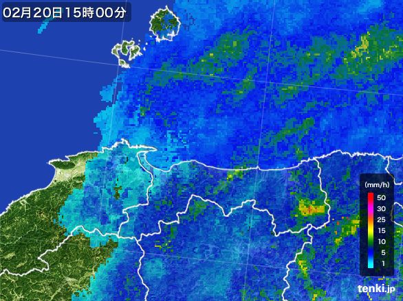 鳥取県の雨雲レーダー(2016年02月20日)