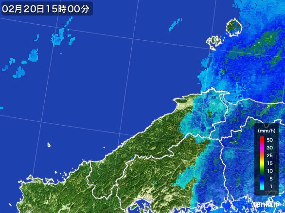 島根県の雨雲レーダー(2016年02月20日)