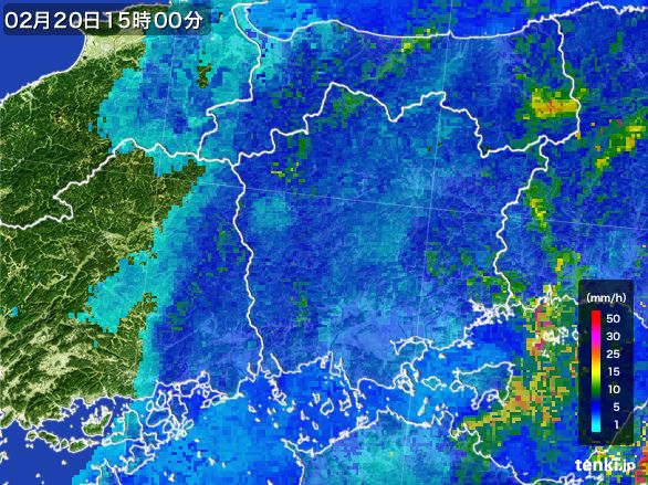 岡山県の雨雲レーダー(2016年02月20日)