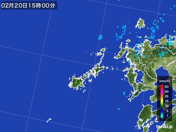 五島列島(長崎県)の雨雲レーダー(2016年02月20日)