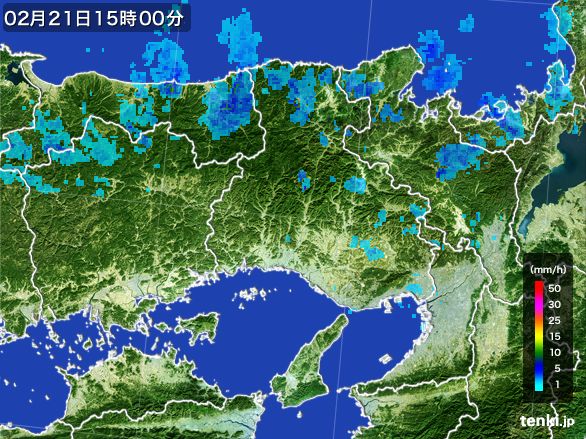 兵庫県の雨雲レーダー(2016年02月21日)