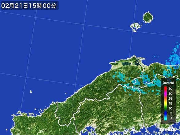 島根県の雨雲レーダー(2016年02月21日)