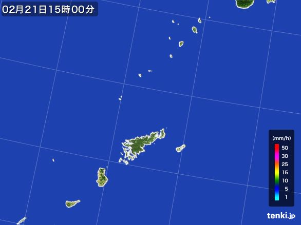奄美諸島(鹿児島県)の雨雲レーダー(2016年02月21日)