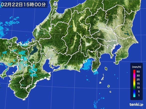 東海地方の雨雲レーダー(2016年02月22日)