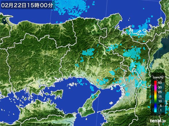 兵庫県の雨雲レーダー(2016年02月22日)