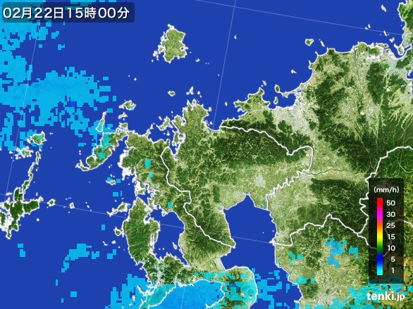 佐賀県の雨雲レーダー(2016年02月22日)
