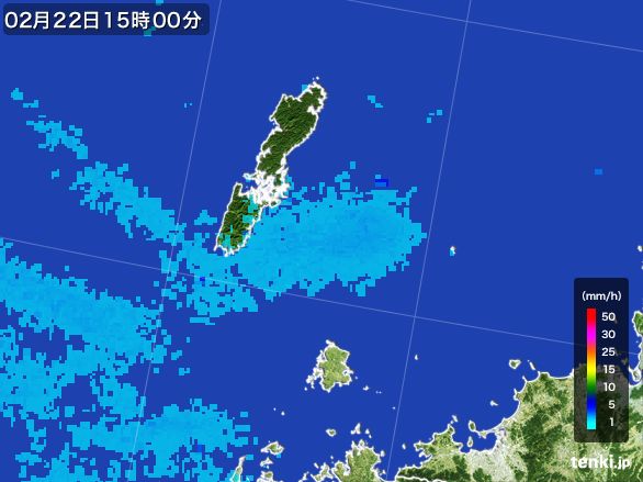 壱岐・対馬(長崎県)の雨雲レーダー(2016年02月22日)