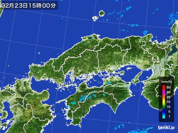 中国地方の雨雲レーダー(2016年02月23日)