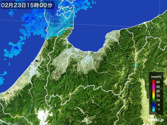 富山県の雨雲レーダー(2016年02月23日)