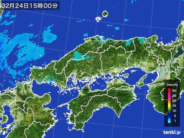 中国地方の雨雲レーダー(2016年02月24日)
