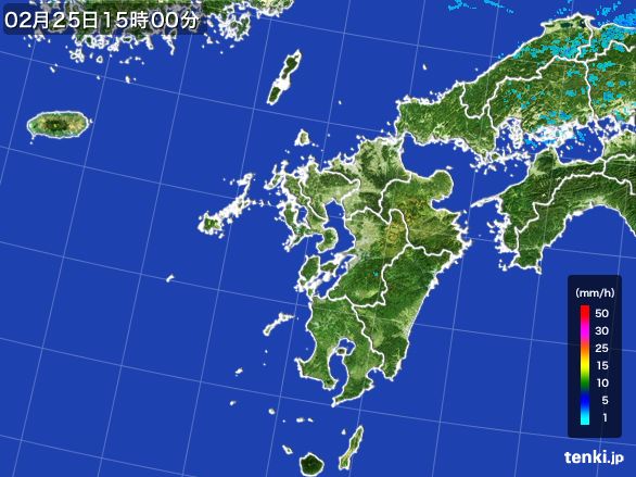 九州地方の雨雲レーダー(2016年02月25日)