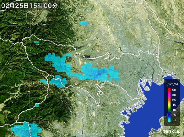 東京都の雨雲レーダー(2016年02月25日)