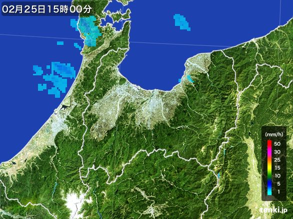 富山県の雨雲レーダー(2016年02月25日)