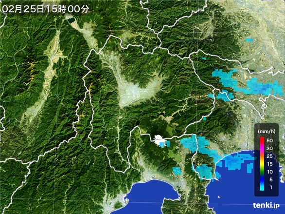 山梨県の雨雲レーダー(2016年02月25日)