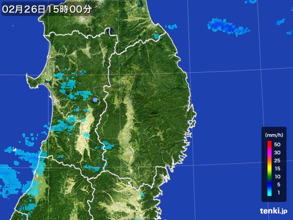 岩手県の雨雲レーダー(2016年02月26日)