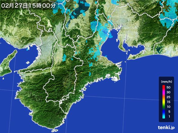 三重県の雨雲レーダー(2016年02月27日)