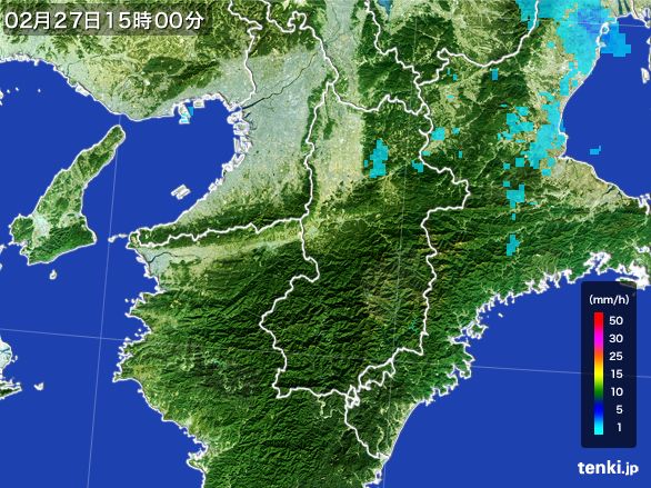 奈良県の雨雲レーダー(2016年02月27日)