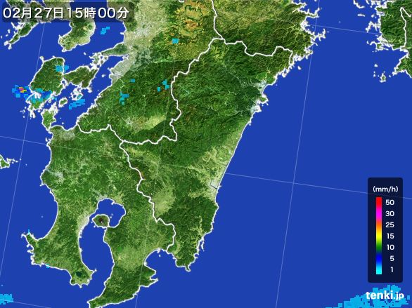 宮崎県の雨雲レーダー(2016年02月27日)