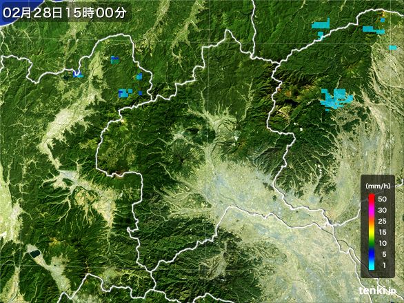 群馬県の雨雲レーダー(2016年02月28日)