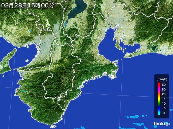 三重県の雨雲レーダー(2016年02月28日)