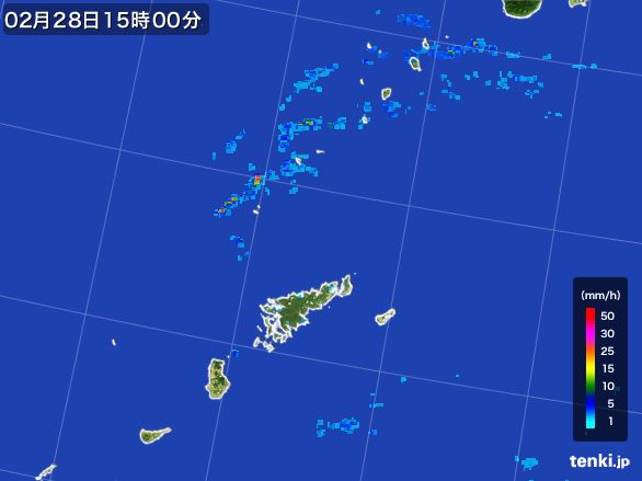 奄美諸島(鹿児島県)の雨雲レーダー(2016年02月28日)