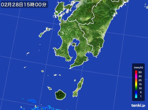 鹿児島県の雨雲レーダー(2016年02月28日)