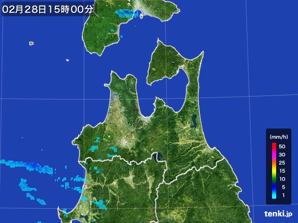 青森県の雨雲レーダー(2016年02月28日)