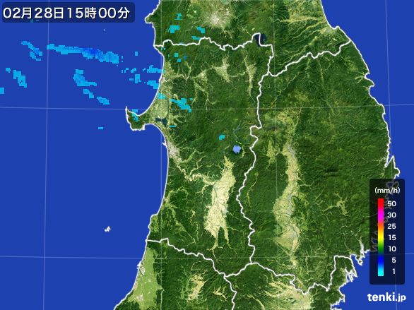 秋田県の雨雲レーダー(2016年02月28日)