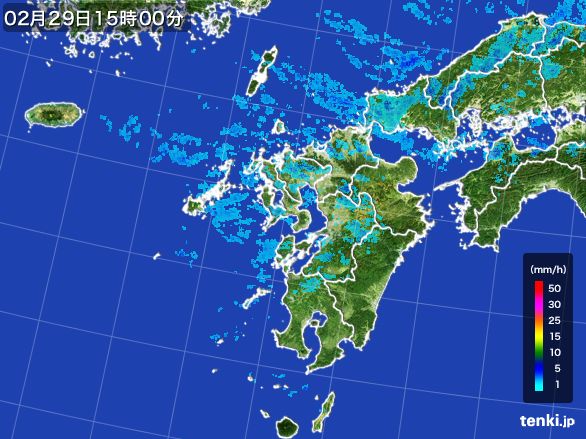 九州地方の雨雲レーダー(2016年02月29日)